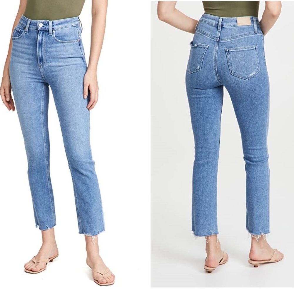 Paige EUC Ultra High Rise Cindy Distressed Hem Jeans Size 29
